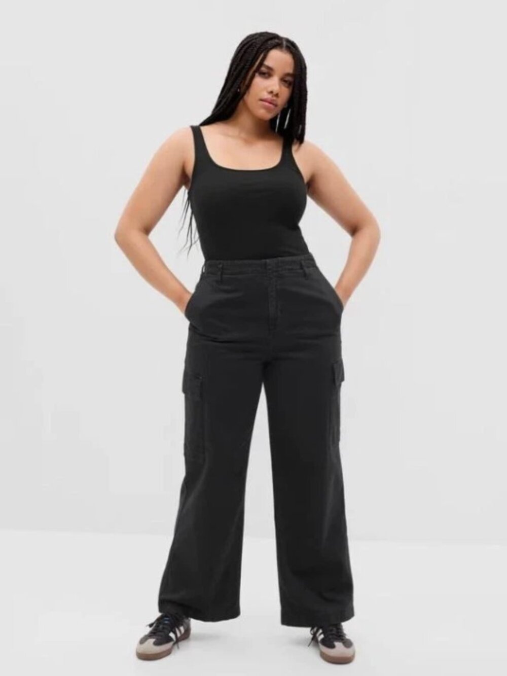 GAP 90's Mid Rise Loose Wide Leg Cargo Khakis Black Baggy Pants SZ 8T